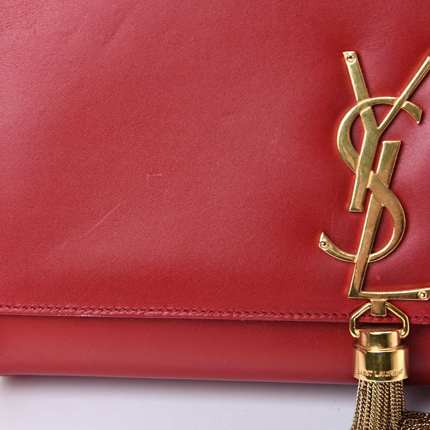 Smooth Calfskin Medium Classic Monogram Kate Tassel Satchel Lipstick Red
