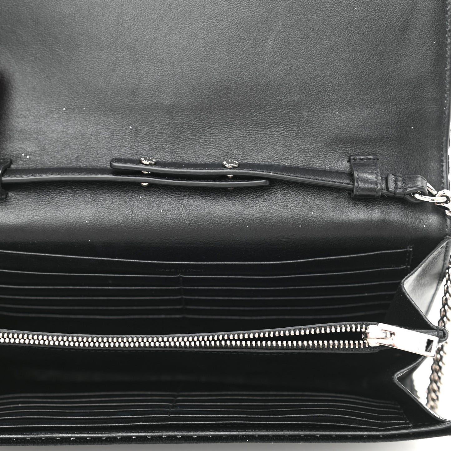 Velvet Crystal Monogram Chain Wallet Black