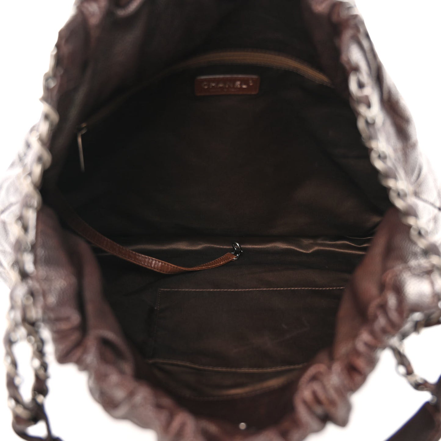 Distressed Glazed Caviar Quilted Large Elastic Tote Dark Brown