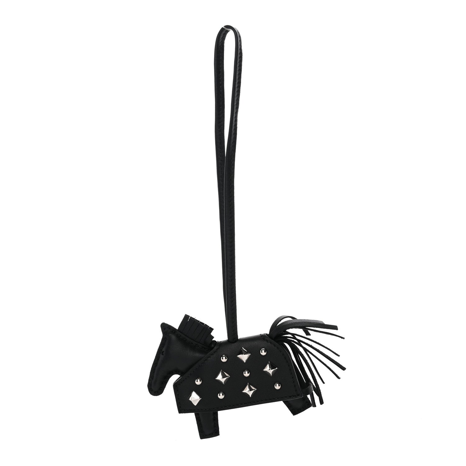 Hermes Milo Lambskin Studded Grigri Rodeo Robeo Rock Horse Bag Charm PM Black 1 of 5