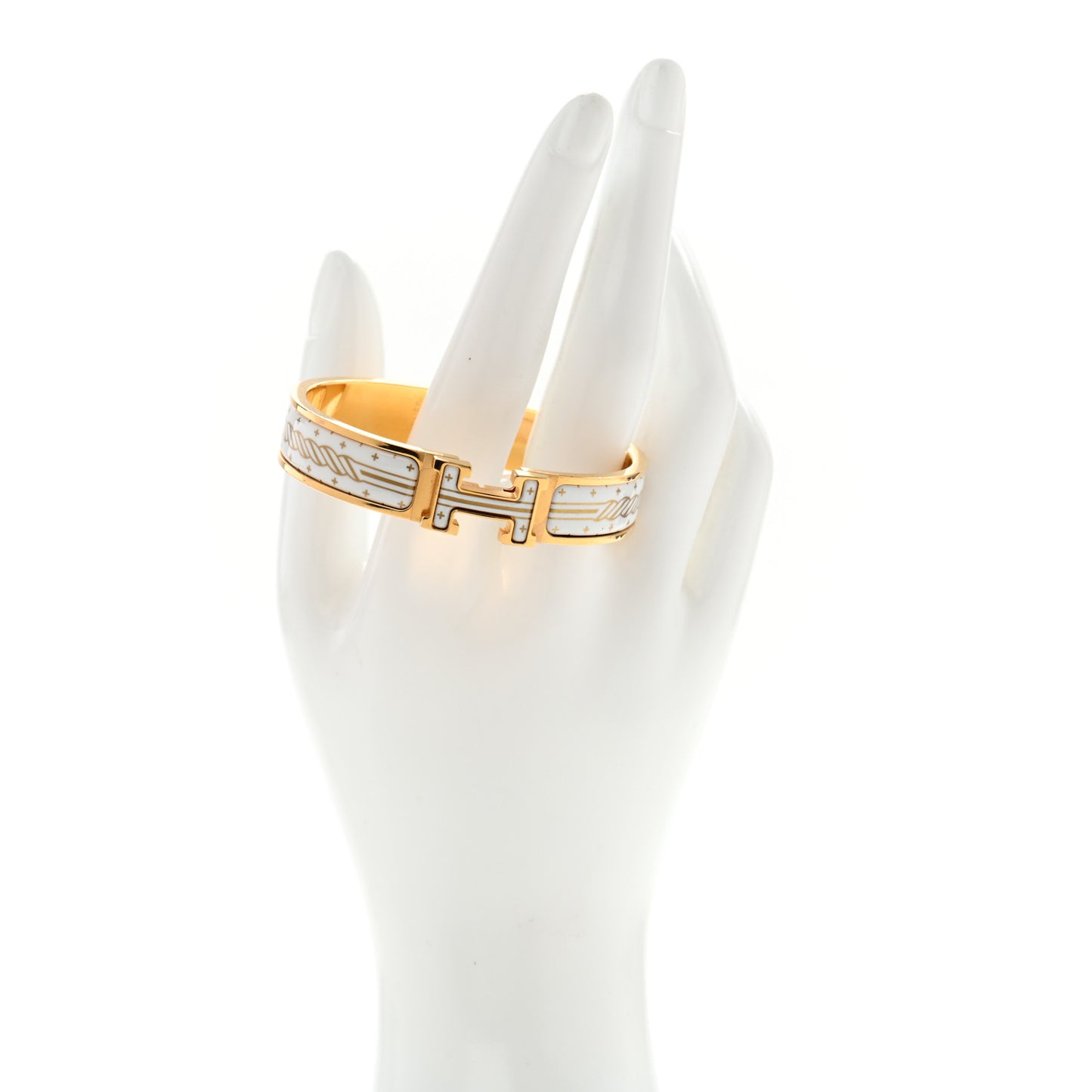 Enamel Printed Quadrige Au Fil Narrow Clic Clac H Bracelet PM Orfevre Jaune Or Blanc