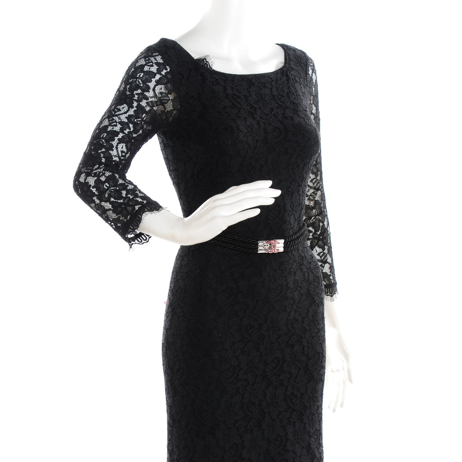Chanel Satin Rope Crystal CC Belt 33 Black 2 of 5