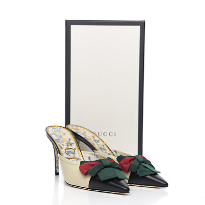 Gucci Malaga Kid Web Bow Mid Heel Mules 39 Black Vintage White 7 of 7