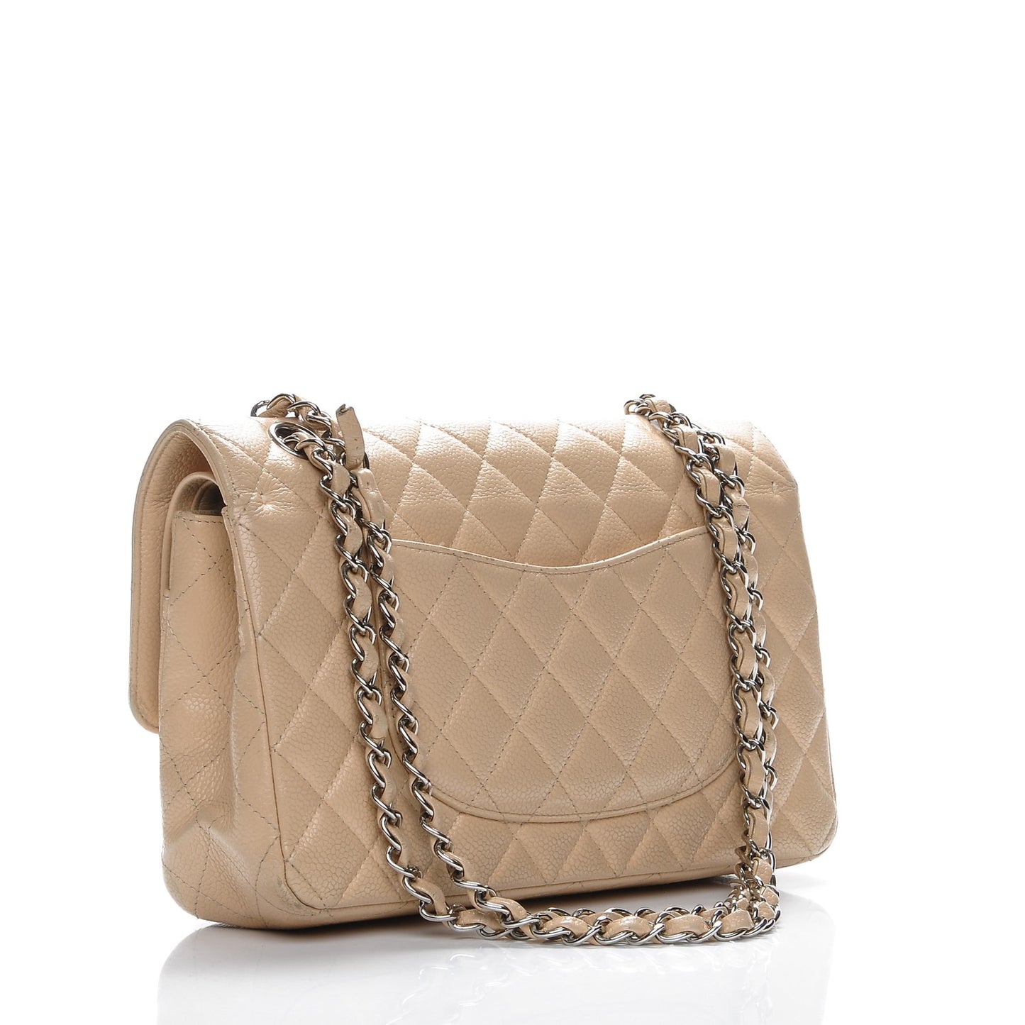 Caviar Quilted Medium Double Flap Beige Clair