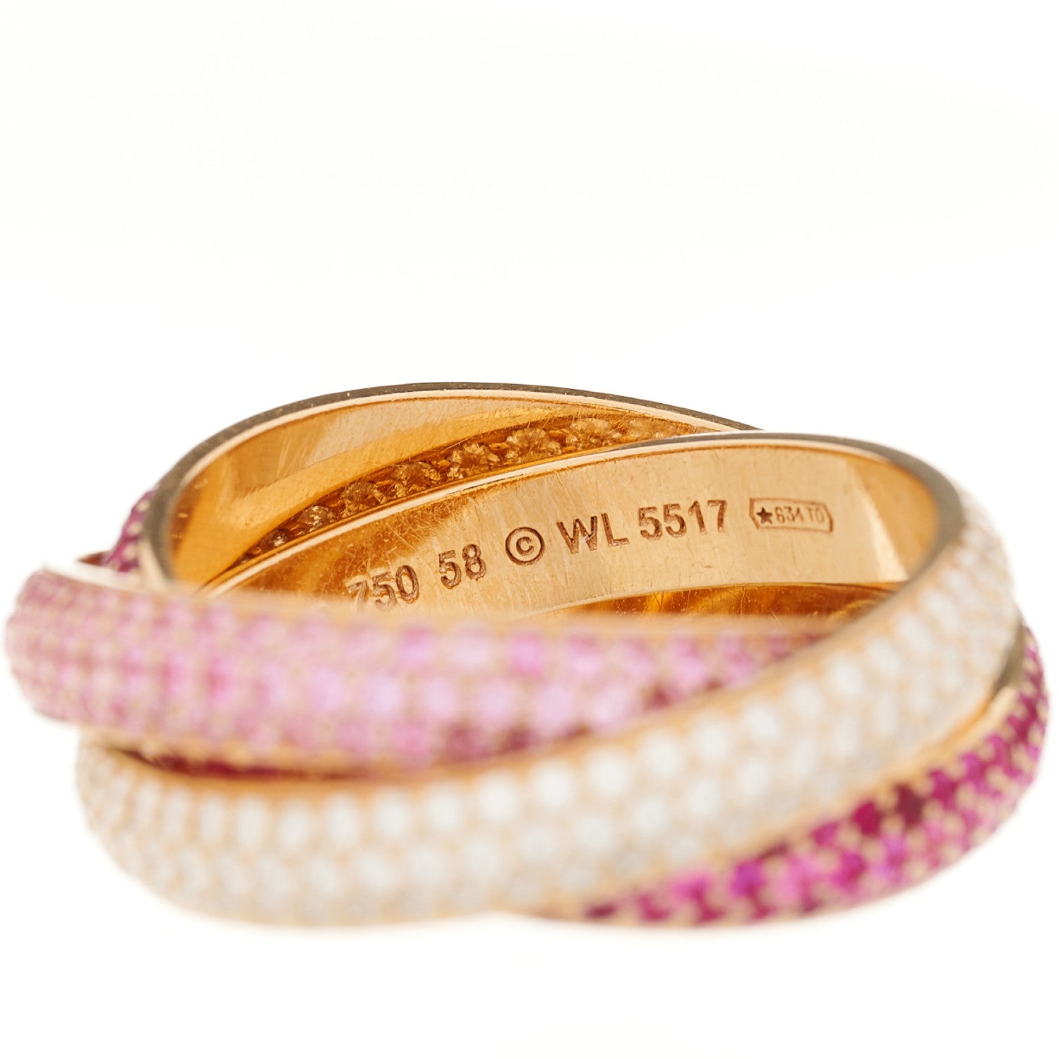 Cartier 18K Pink Gold Diamond Pink Sapphire Trinity Full Paved Ring 58 8.25 4 of 4
