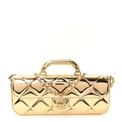 Chanel Metallic Mirror Calfskin Large Top Handle Clutch With Chain Light Gold 1 of 19