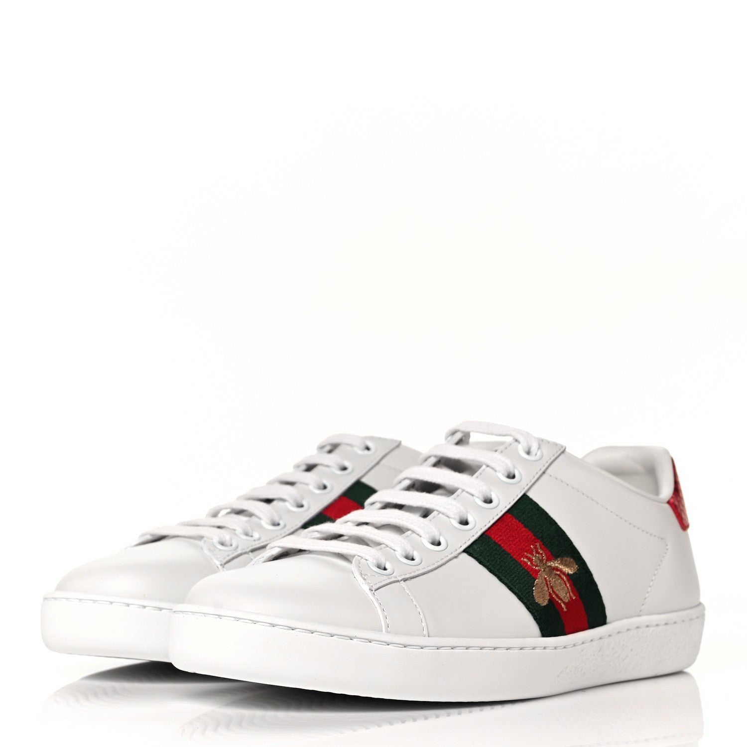 Gucci Calfskin Ayers Bee Embroidered Womens Ace Sneakers 36 White Green 3 of 10