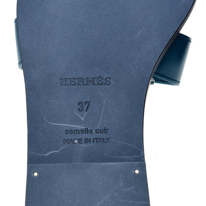 Hermes Calfskin Oran Sandals 37 Bleu Velvet 8 of 10