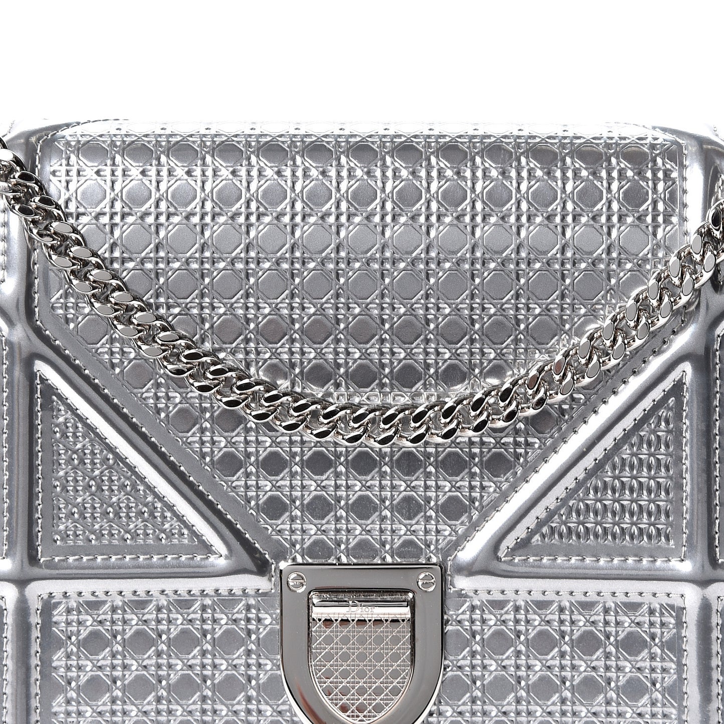Metallic Patent Micro-Cannage Diorama Wallet on Chain Pouch Silver