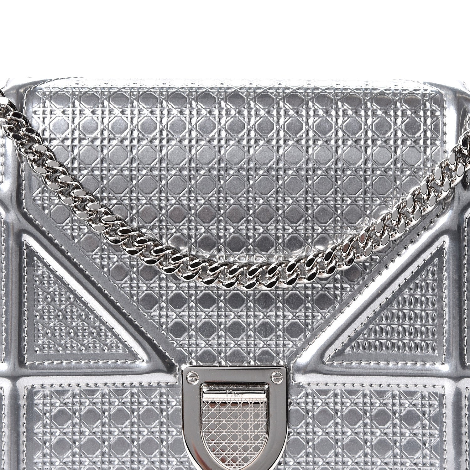 Christian Dior Metallic Patent Micro-Cannage Diorama Wallet on Chain Pouch Silver 6 of 8
