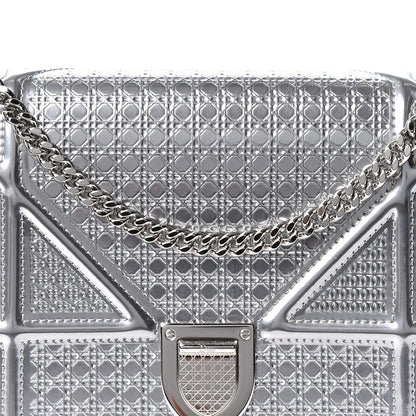 Christian Dior Metallic Patent Micro-Cannage Diorama Wallet on Chain Pouch Silver 6 of 8