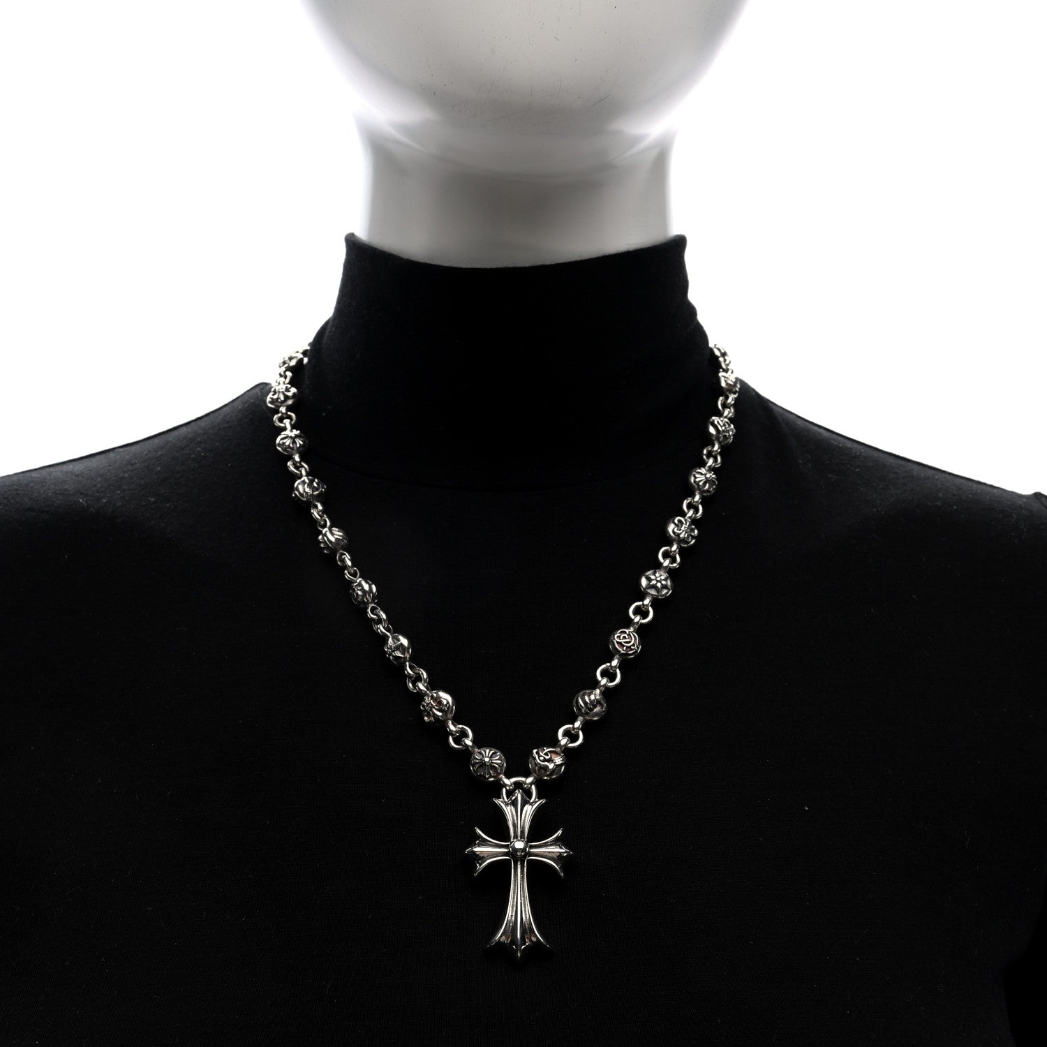 Chrome Hearts Sterling Silver Cross Pendant Ball Chain Necklace 2 of 5