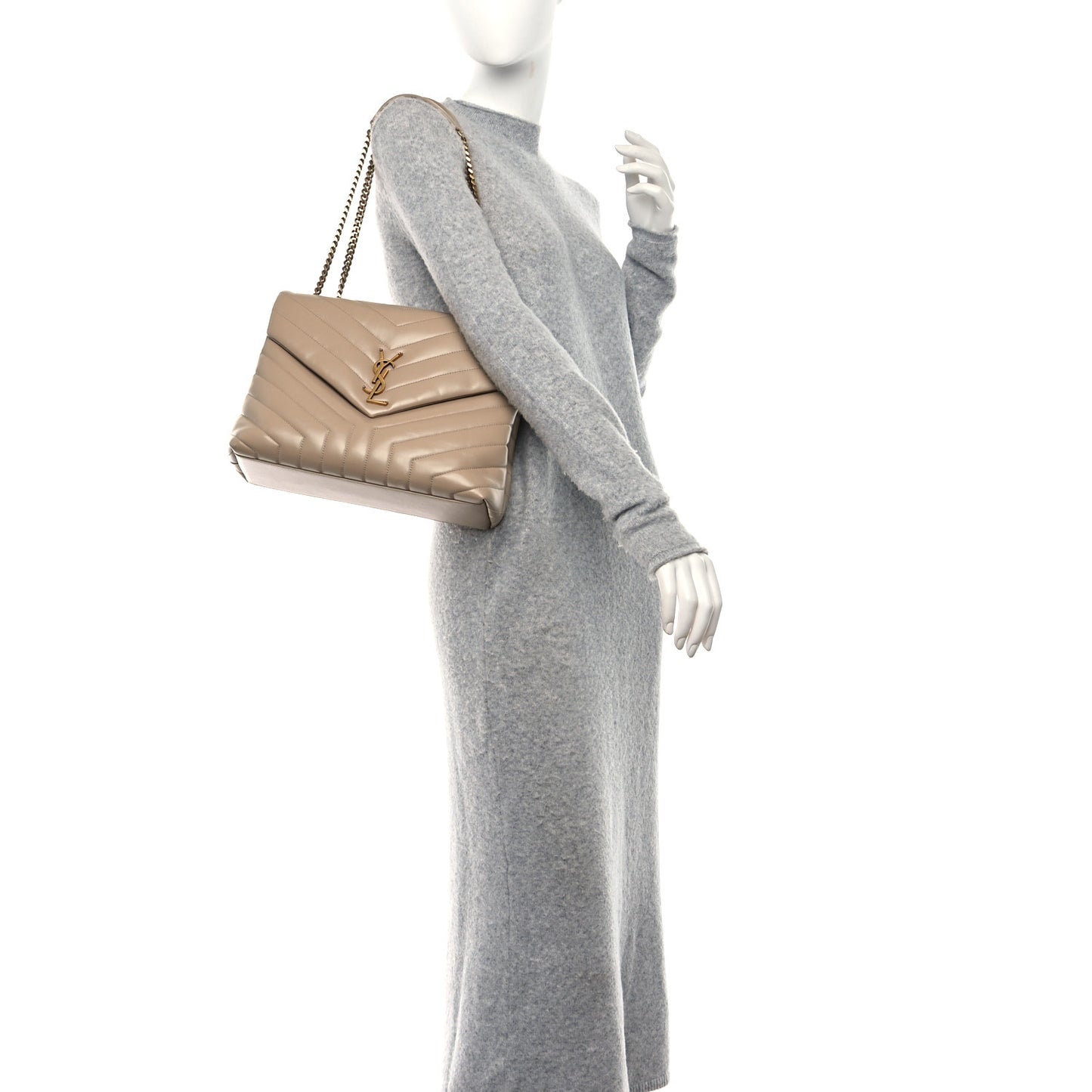 Calfskin Y Quilted Monogram Medium Loulou Chain Satchel Dark Beige