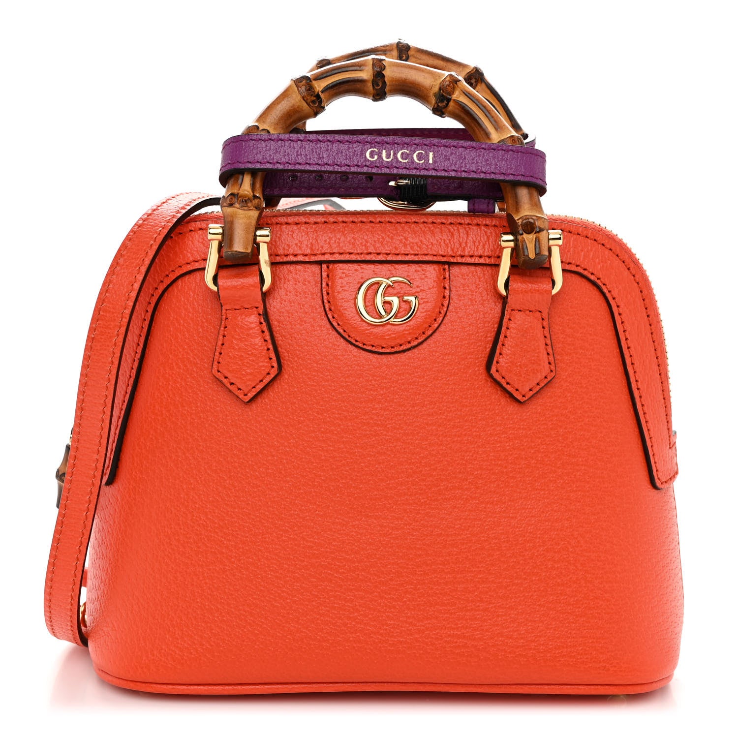 Gucci Textured Dollar Calfskin Mini Diana Dome Tote Bag Deep Orange Spicy Cyclamin 1 of 9