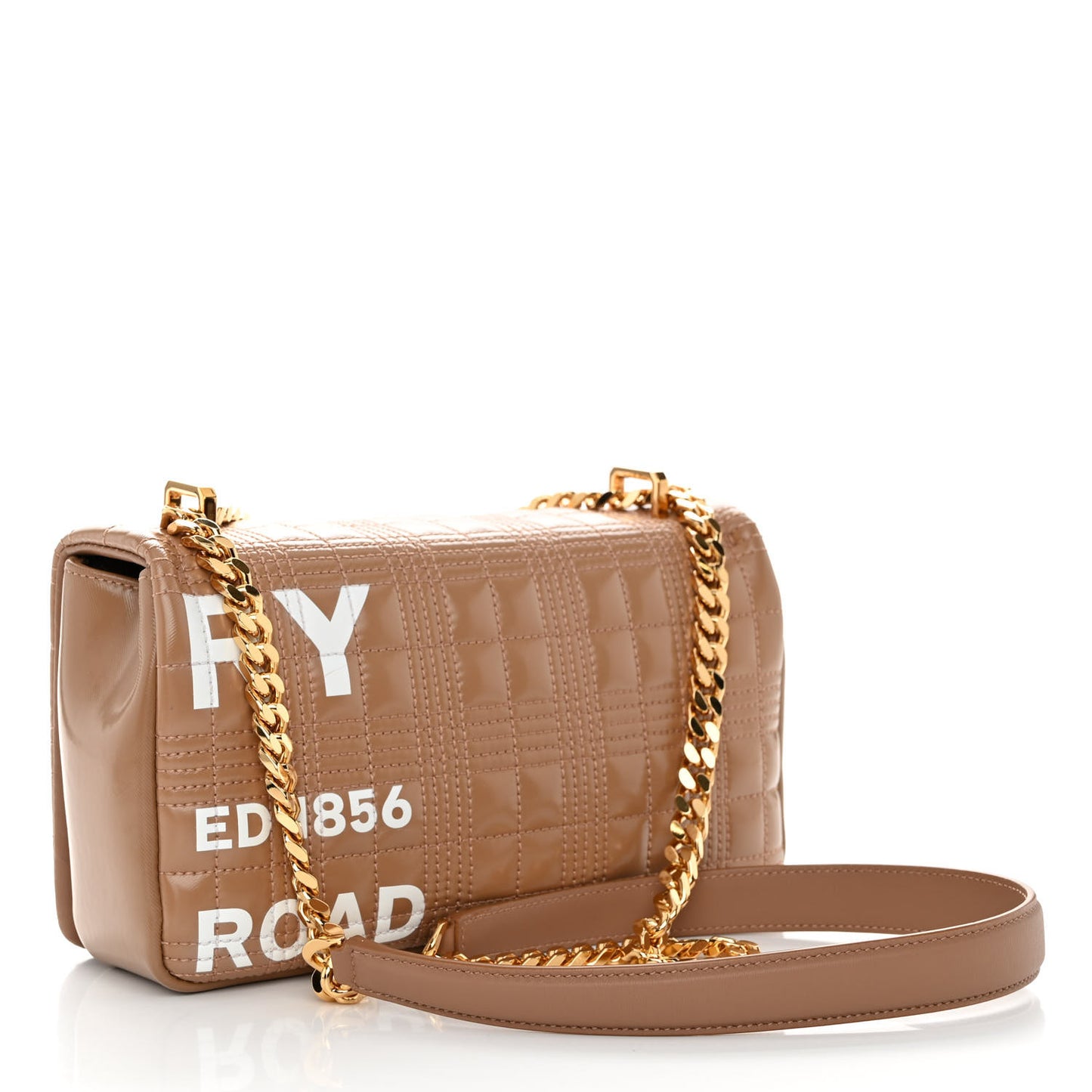 Patent Quilted Horseferry Print Small Lola Bag Tan