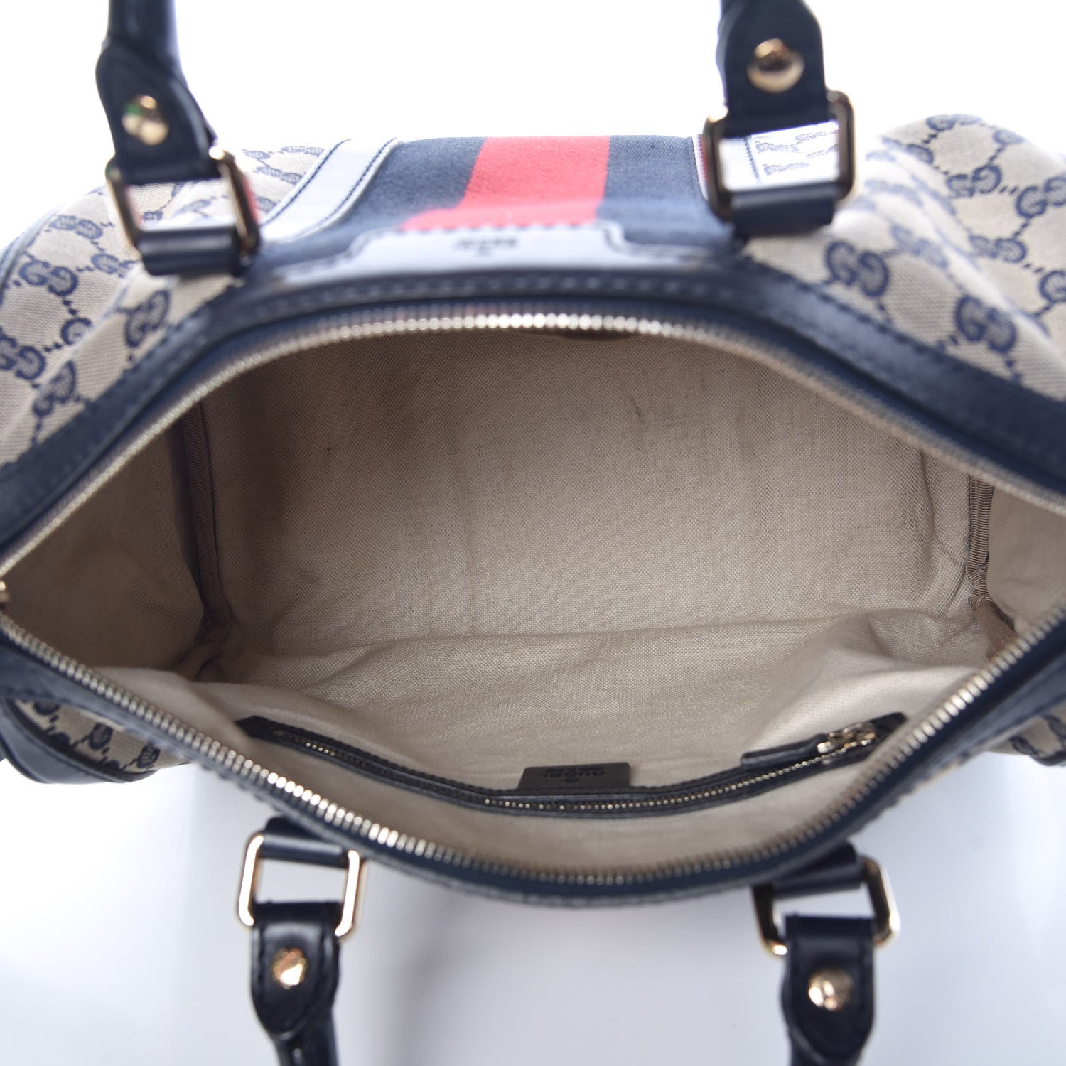 Gucci Monogram Selleria Calfskin Vintage Web Medium Boston Beige Blue 6 of 14