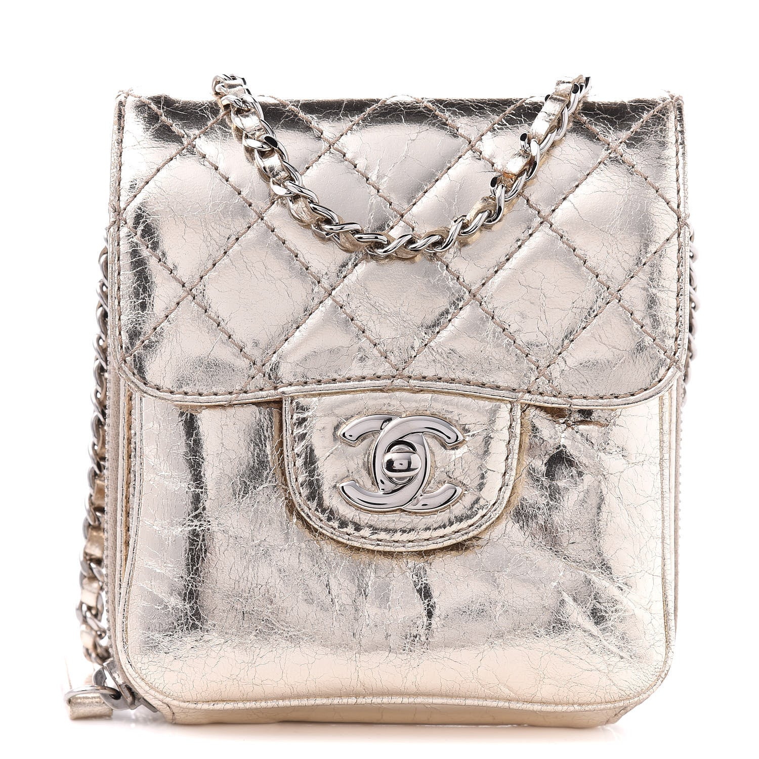 Chanel Crackled Aged Calfskin Mini Crossbody Flap Gold 1 of 10