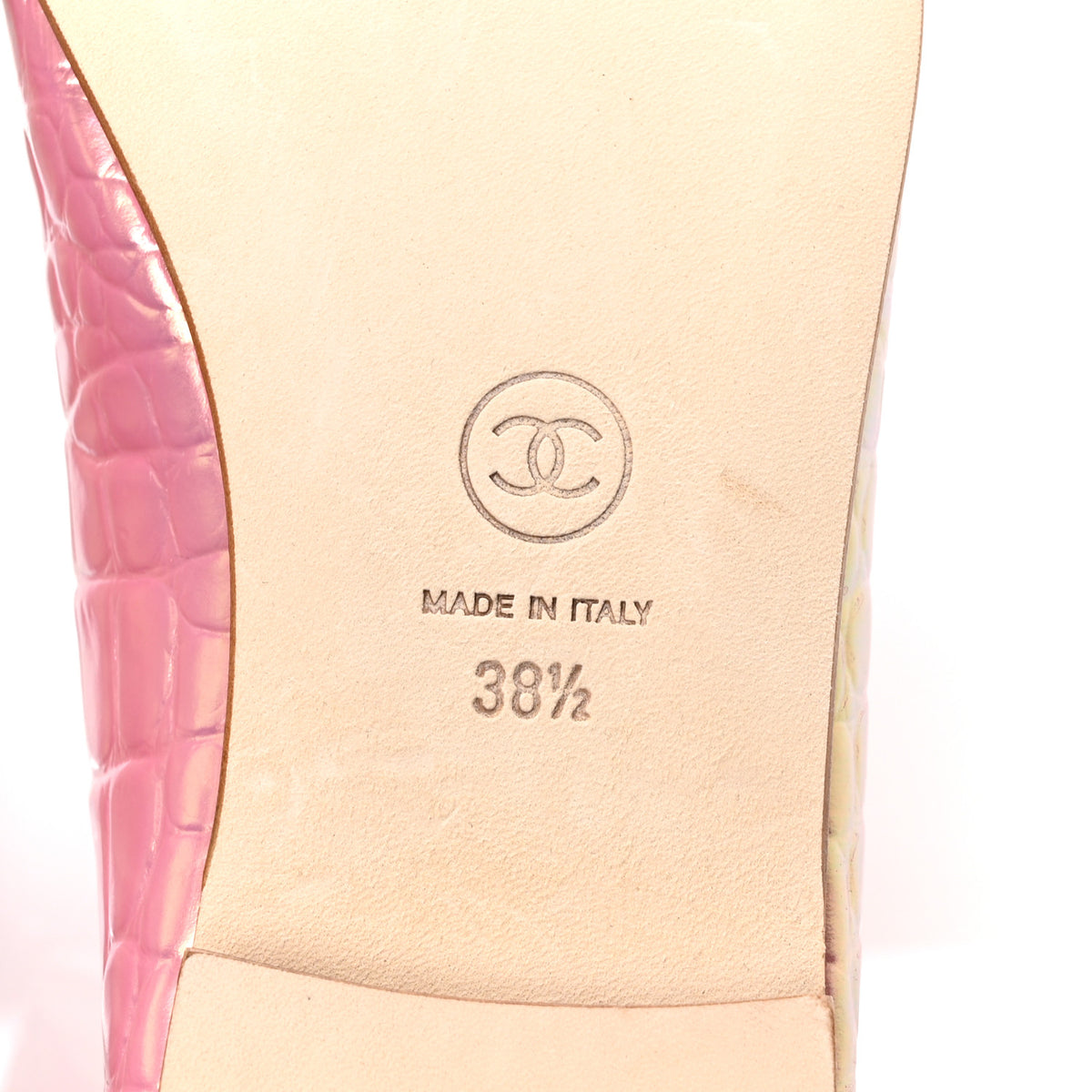 Iridescent Calfskin Crocodile Embossed Ballerina Flats 38.5 Pink
