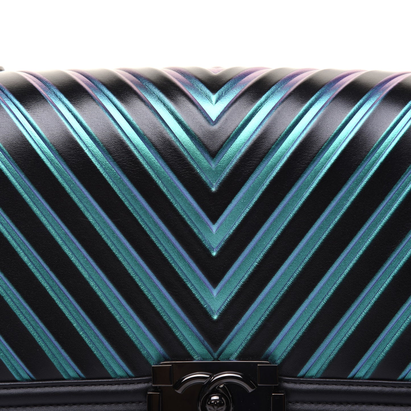 Calfskin Painted Chevron Embossed Medium Boy Flap Black