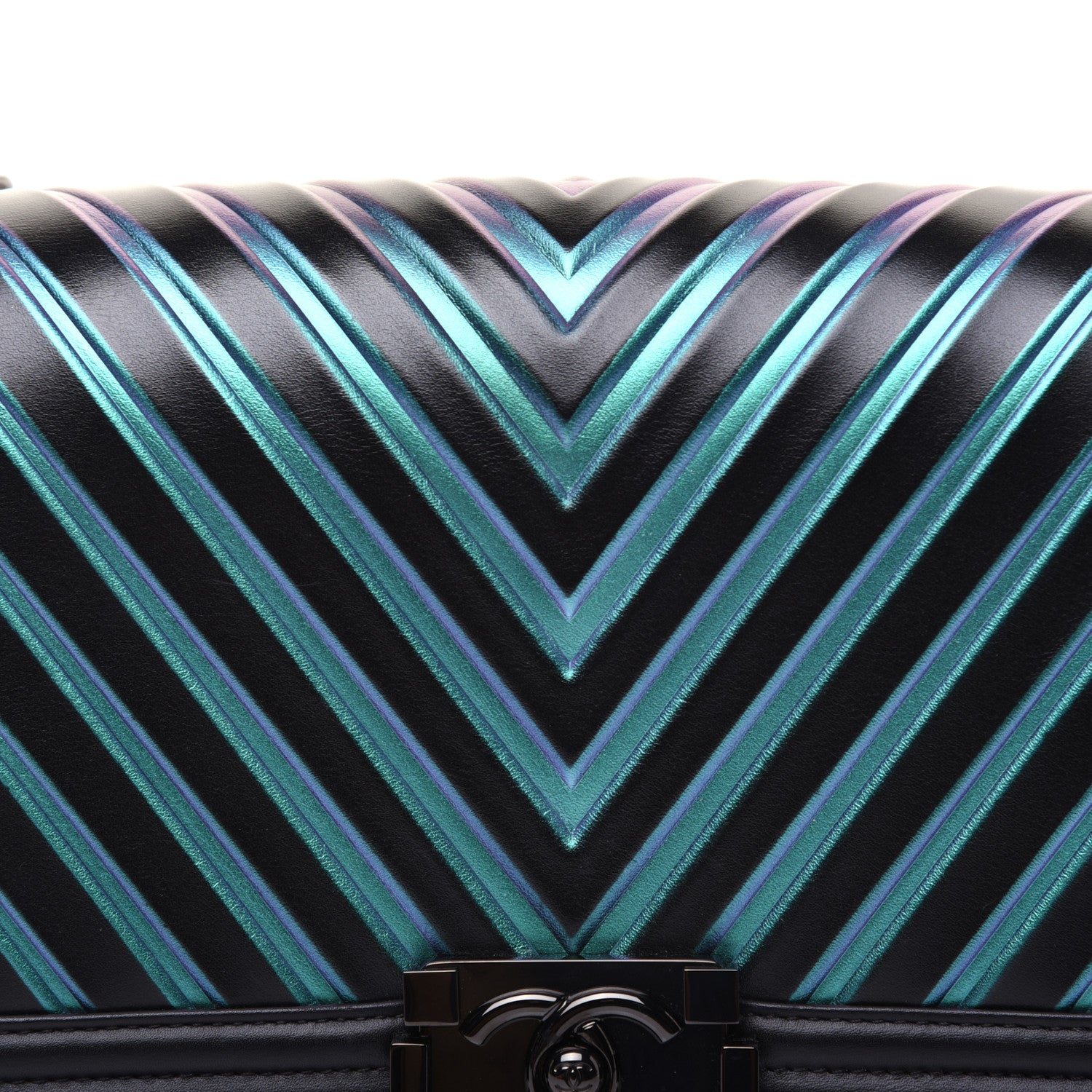 Chanel Calfskin Painted Chevron Embossed Medium Boy Flap Black 17 of 24