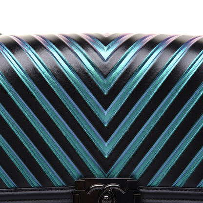 Chanel Calfskin Painted Chevron Embossed Medium Boy Flap Black 17 of 24