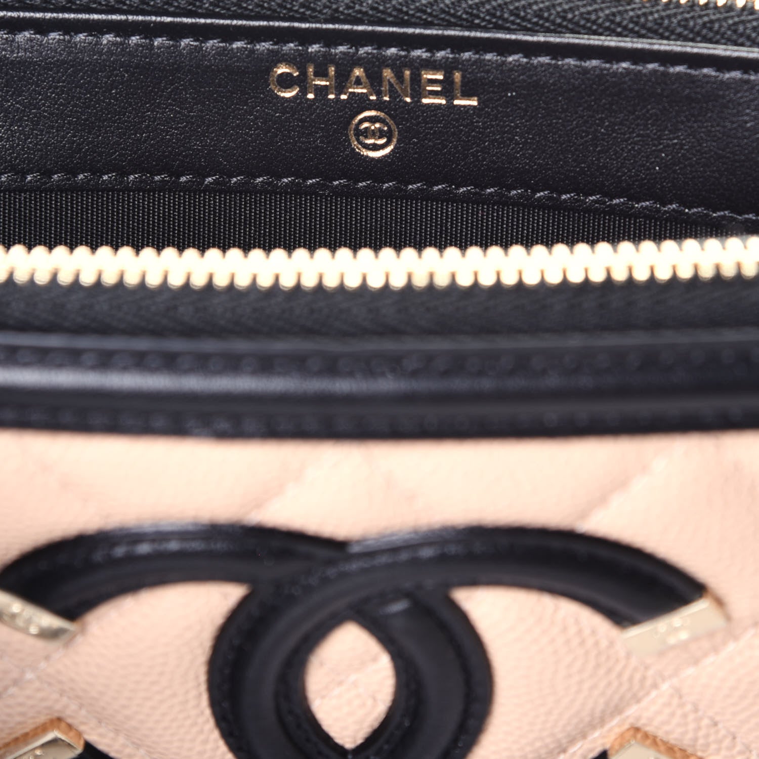 Chanel Caviar Quilted CC Filigree Clutch With Chain Beige Black 6 of 10