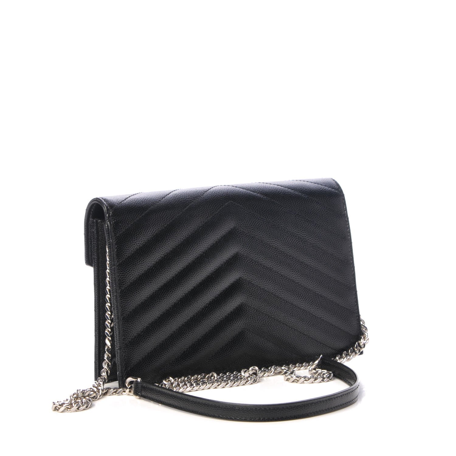 Saint Laurent Grain De Poudre Matelasse Chevron Monogram Envelope Chain Wallet Black 3 of 8