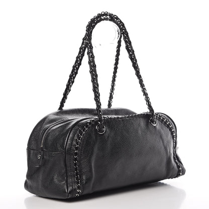Chanel Metallic Goatskin Medium Luxe Ligne Bowler Black 3 of 12