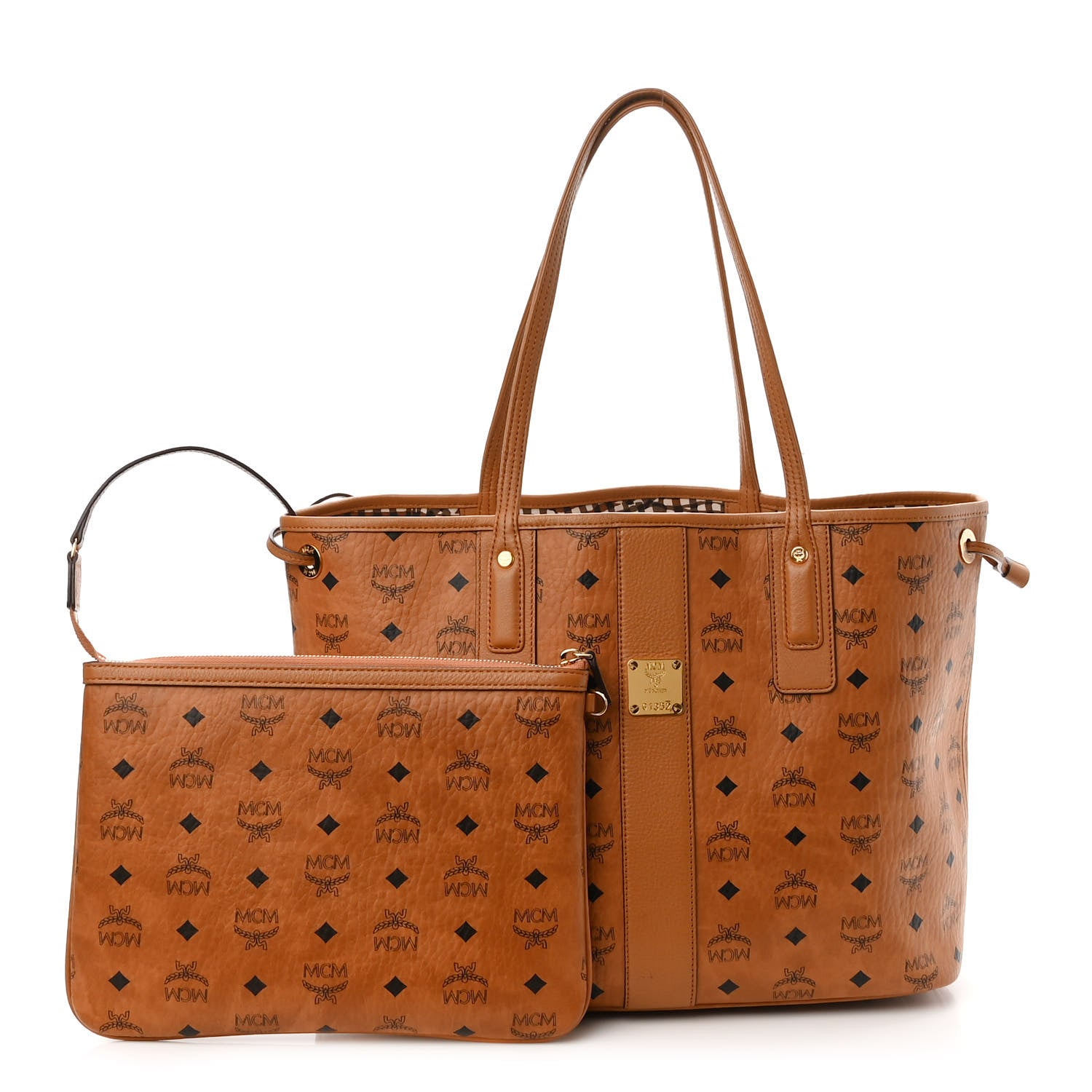 MCM Visetos Medium Liz Reversible Shopper Tote Cognac 1 of 17