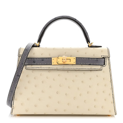 Hermes Ostrich Horseshoe Kelly Sellier Mini 20 Nata Gris Agate 1 of 11