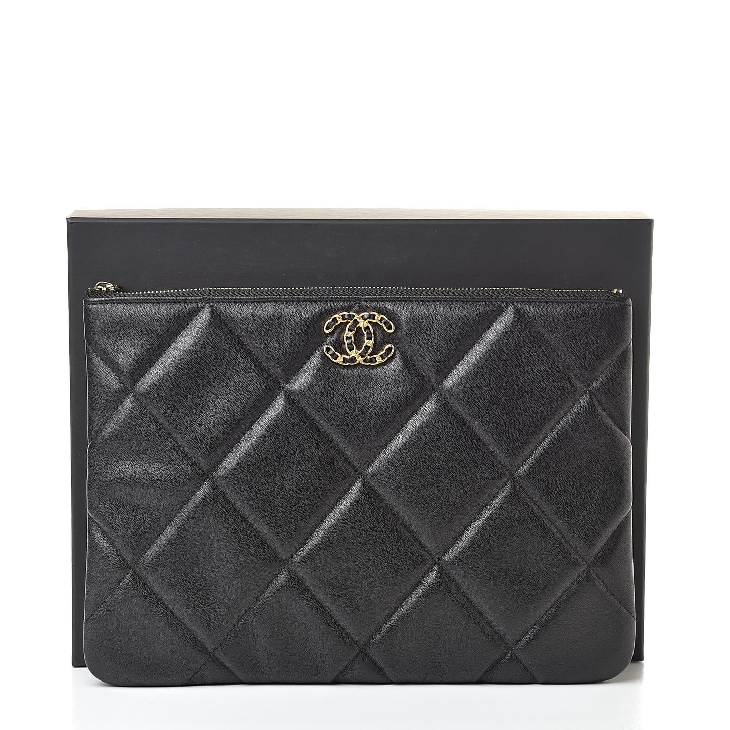 Goatskin Quilted Large Chanel 19 Cosmetic Case Black
