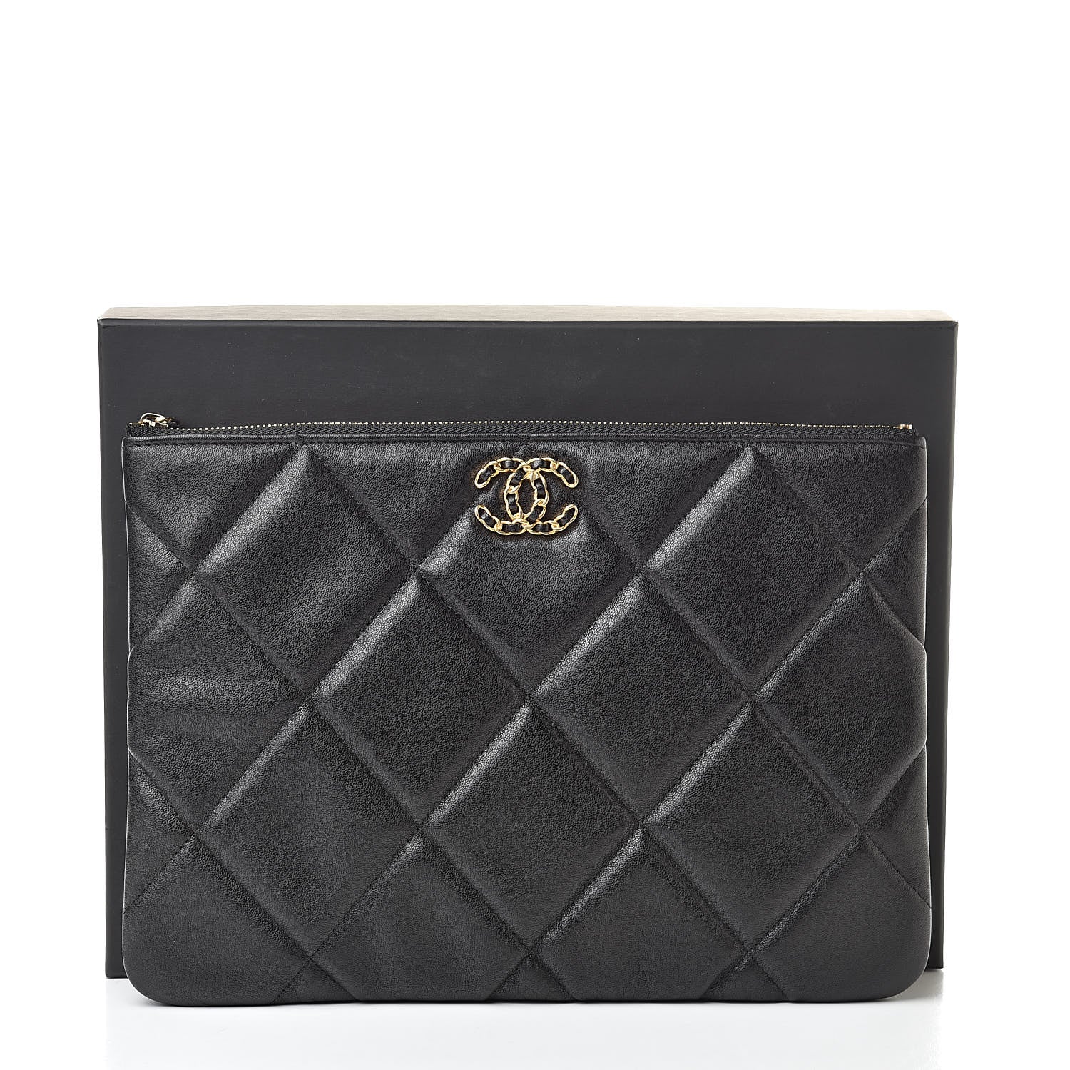 Chanel Goatskin Quilted Large Chanel 19 Cosmetic Case Black 8 of 8