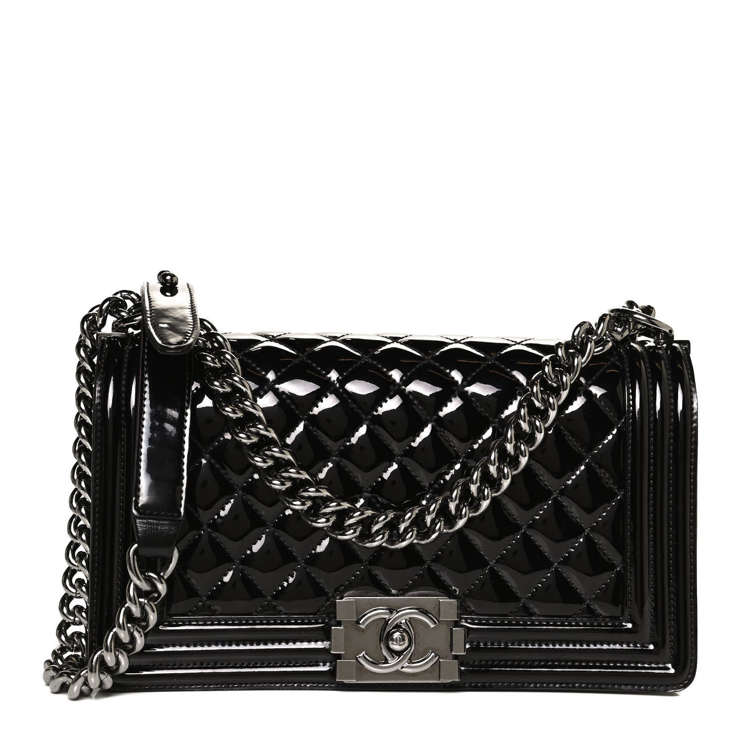 Chanel Patent Calfskin Quilted Medium Boy Flap Black 1 of 12