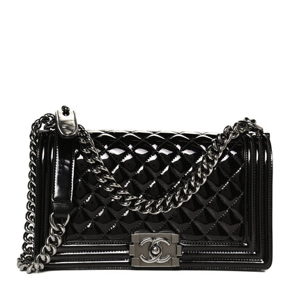 Chanel Patent Calfskin Quilted Medium Boy Flap Black 1 of 12