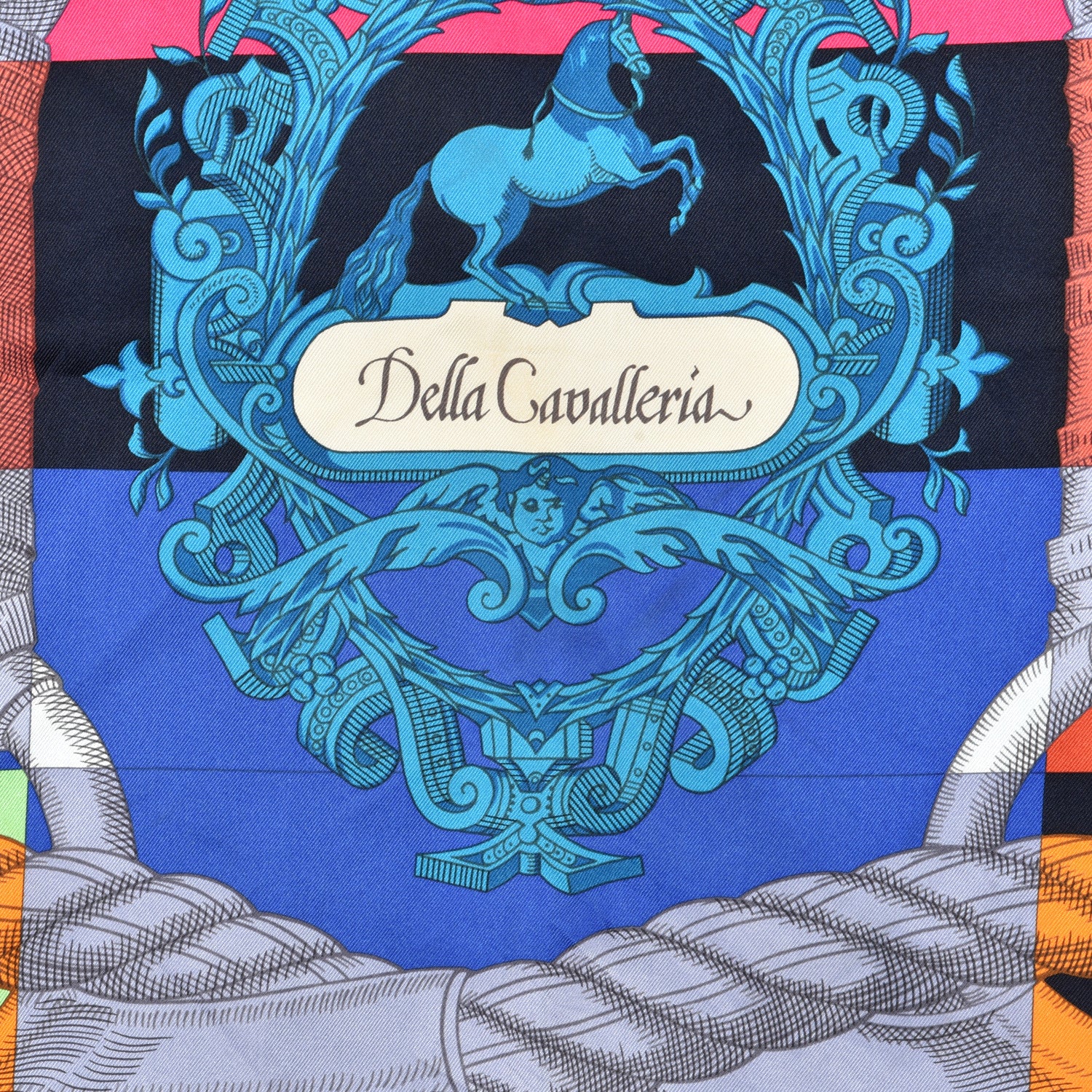Hermes Silk Della Cavalleria Fine Scarf 90 in Vert Jaune Vif and Mauve Sylvestre 3 of 6
