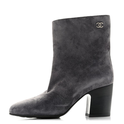 Chanel Suede Calfskin CC Short Boots 37.5 Grey 1 of 11