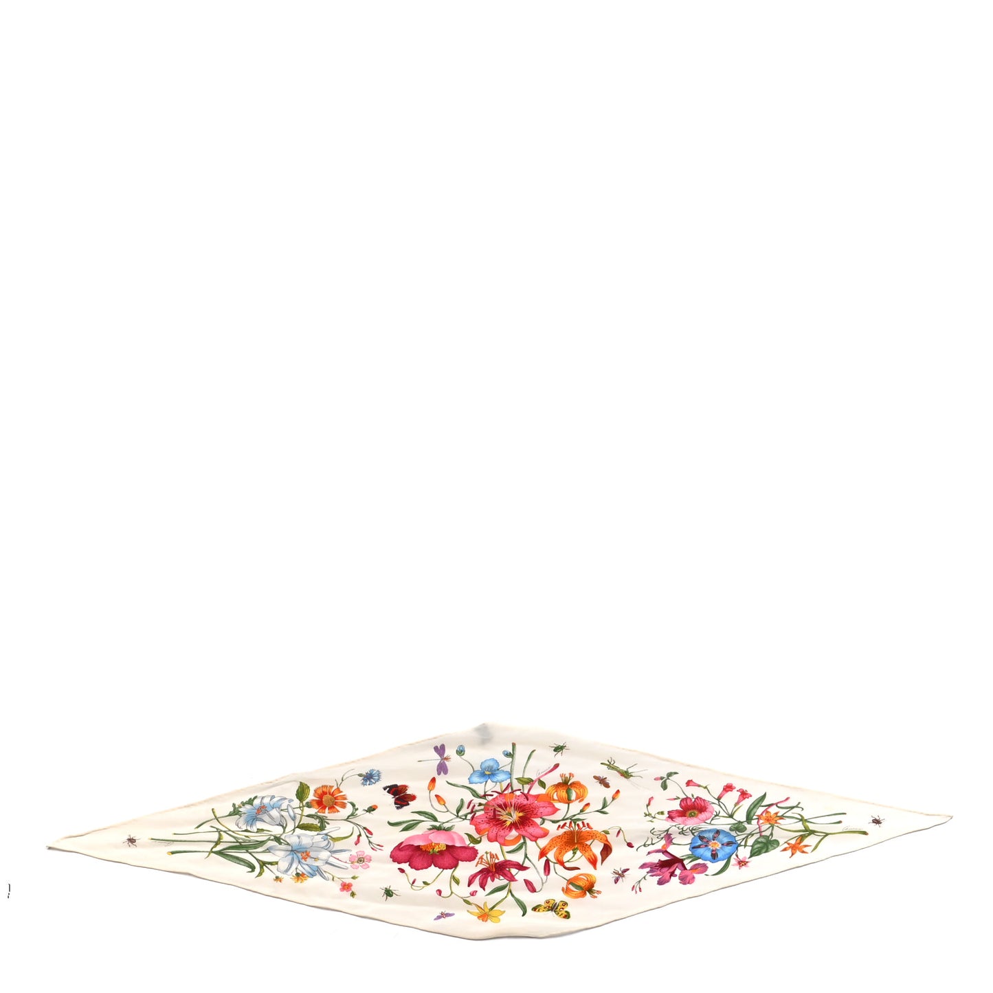 Silk Floral Triangle Scarf White Multicolor
