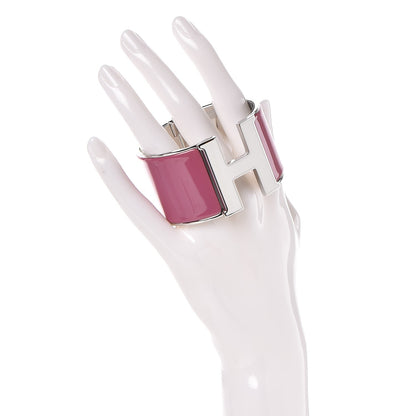 Hermes Enamel Extra Wide Clic Clac H Bracelet PM Blanc Rose Velours 2 of 4
