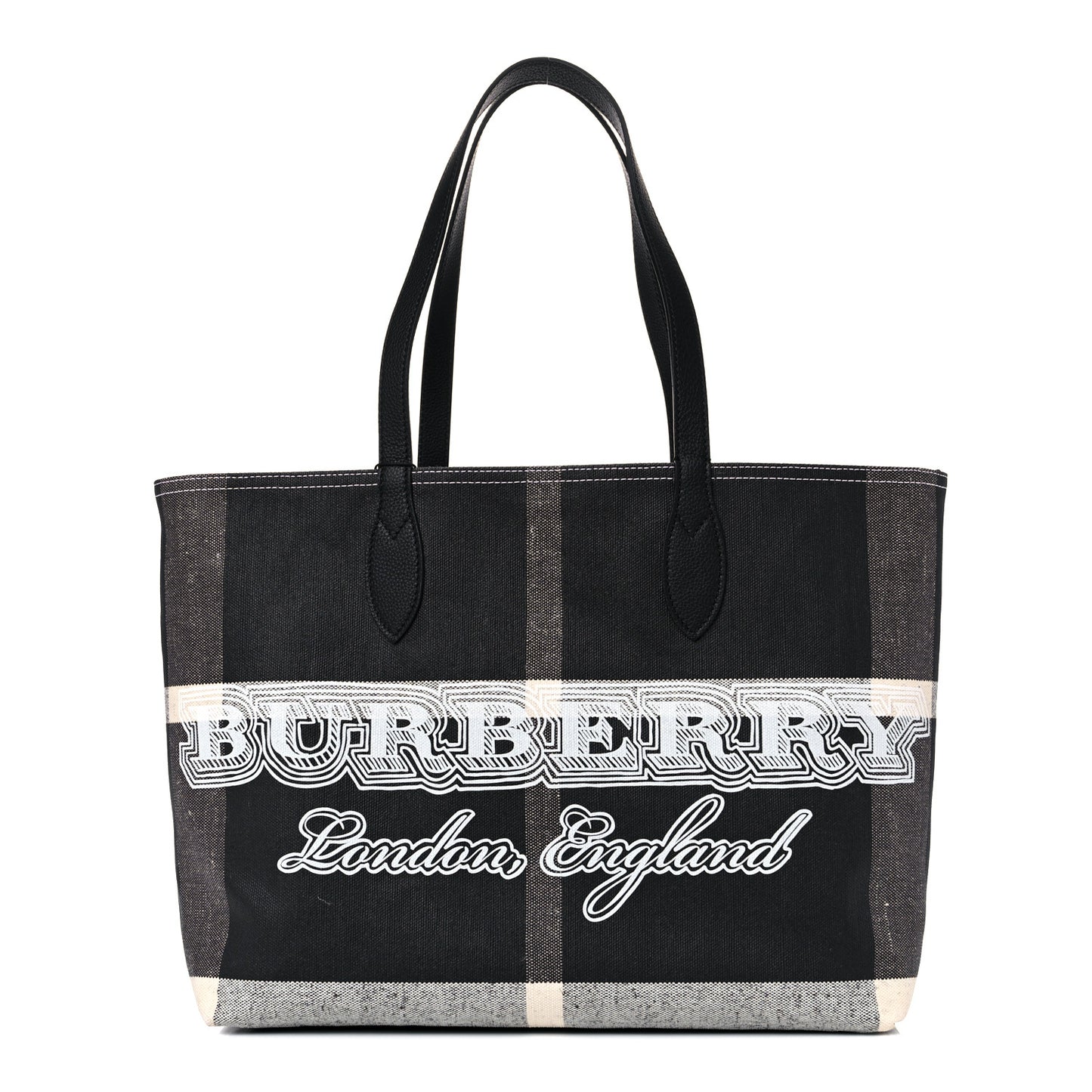 Coated Canvas Mega Check Large Reversible Doodle Tote Black White