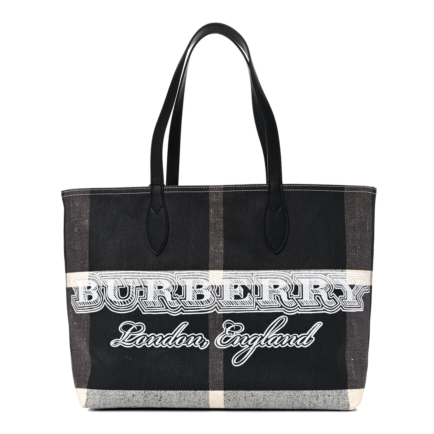 Burberry Coated Canvas Mega Check Large Reversible Doodle Tote Black White 1 of 17