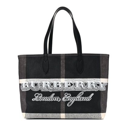 Burberry Coated Canvas Mega Check Large Reversible Doodle Tote Black White 1 of 17