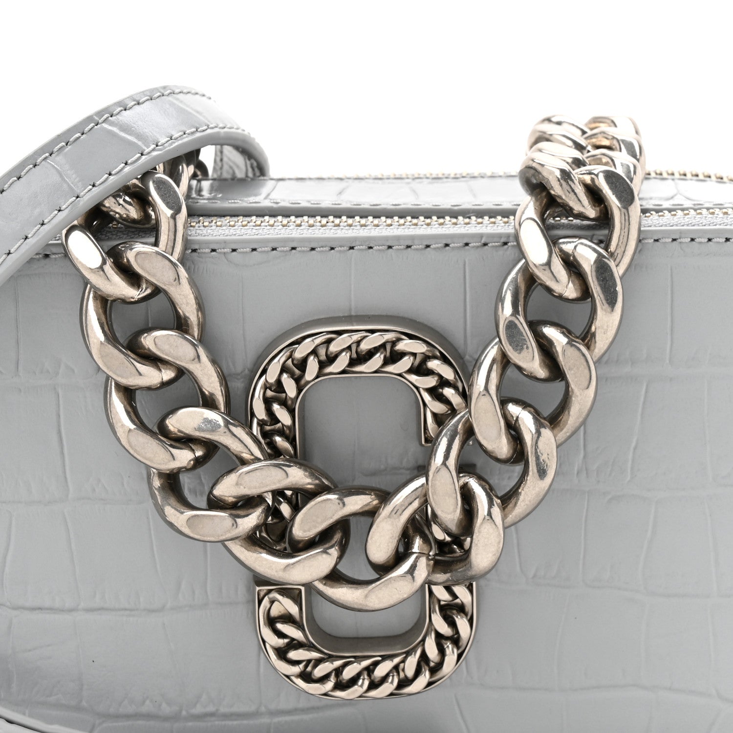MARC JACOBS グレー ショルダーバッグ Marc Jacobs Calfskin Croc Embossed Snapshot Camera Bag Quarry
