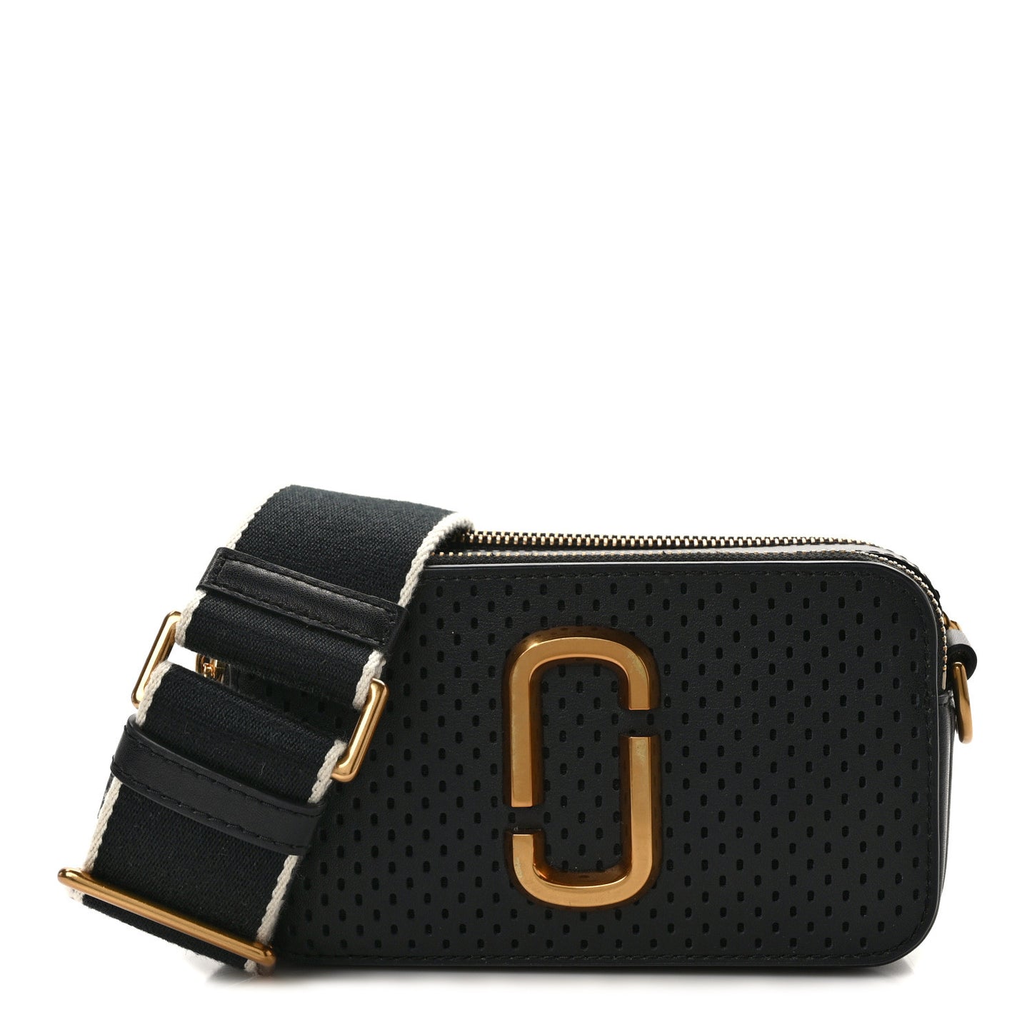 Perforated Calfskin Small Snapshot Camera Bag Black