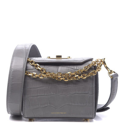 Alexander McQueen Calfskin Crocodile Embossed Box Shoulder Bag 16 Grey 1 of 11