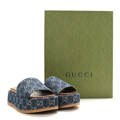 Gucci New Denim GG Monogram Angelina Platform 55mm Slide Sandals 36.5 Blue Tea 9 of 9