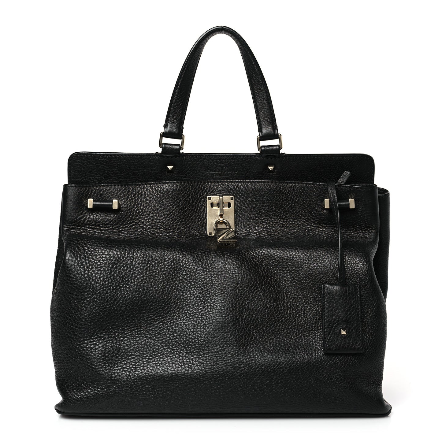 Pebbled Calfskin Large JoyLock Satchel Black