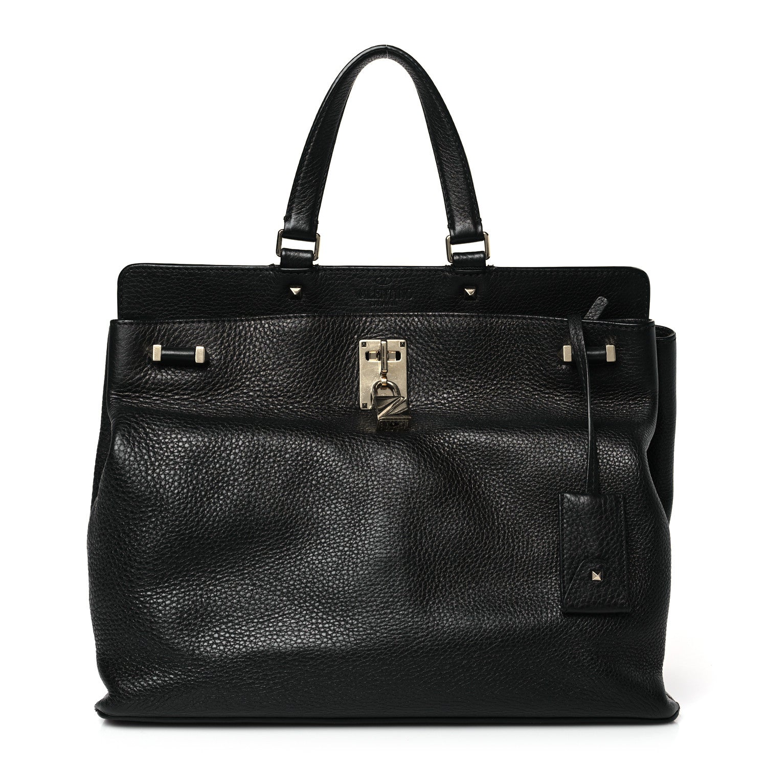 Valentino Garavani Pebbled Calfskin Large JoyLock Satchel Black 1 of 8