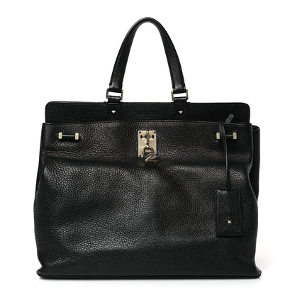 Valentino Garavani Pebbled Calfskin Large JoyLock Satchel Black 1 of 8
