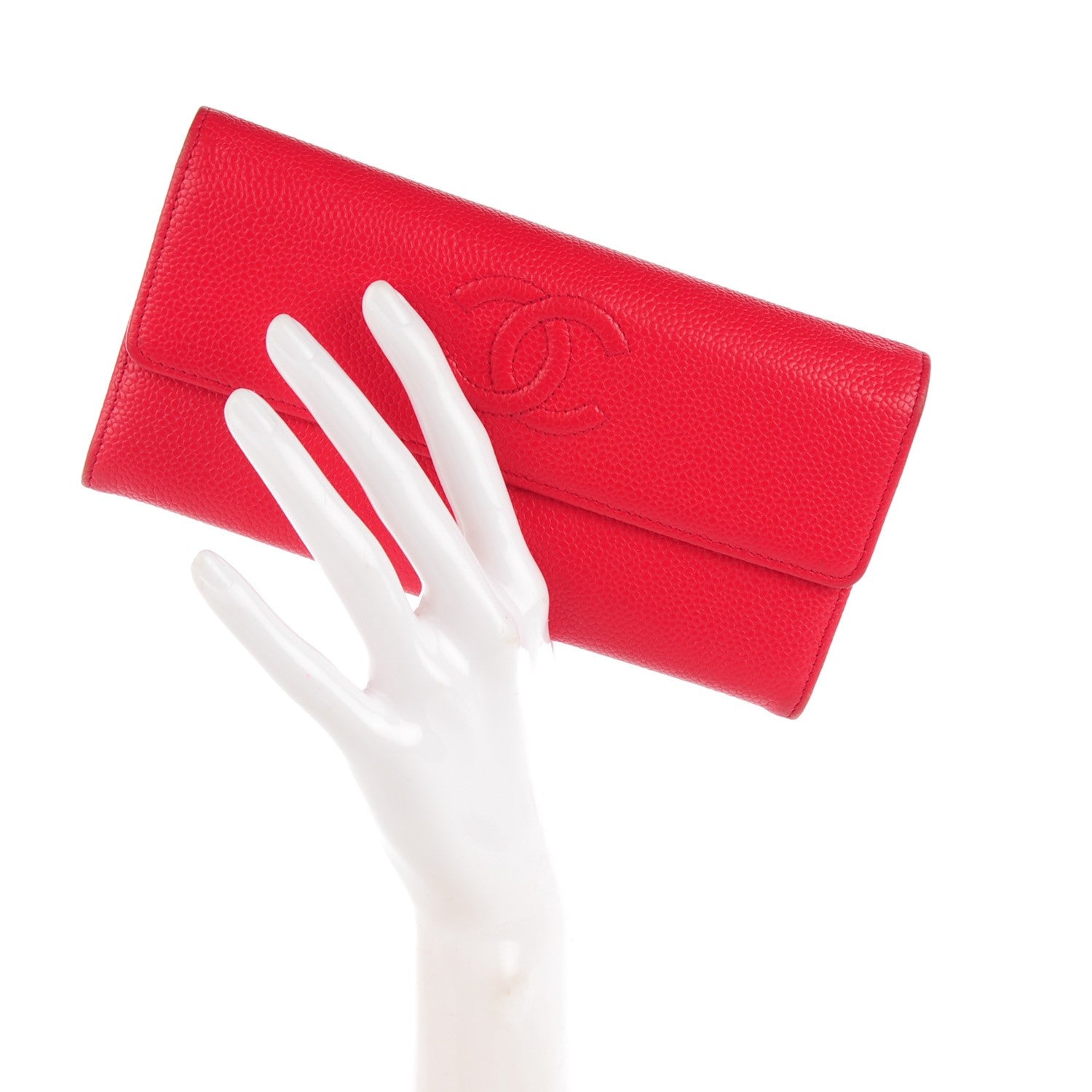 Chanel Caviar CC Long Flap Wallet Red 2 of 7