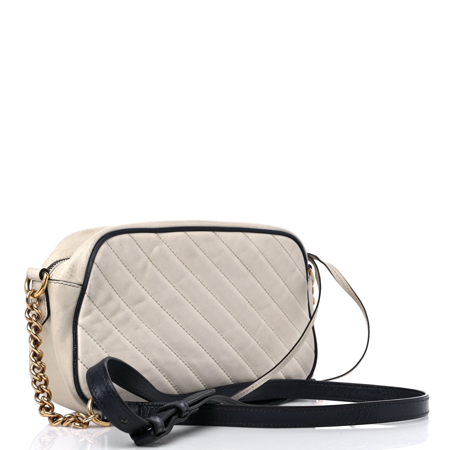 Gucci Vintage Effect Calfskin Matelasse Diagonal Small Torchon GG Marmont Chain Shoulder Bag Mystic White Blue Agata 3 of 18
